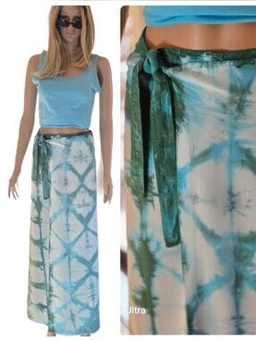 Dharma Trading Co. Hand-Dyed, Tie Dyed Wave Motif Wrap Skirt, Pareo EUC 15 W X39